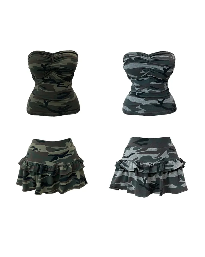 Camo military top skirt set 카모 밀리터리 탑 스커트 세트 상세 이미지 5