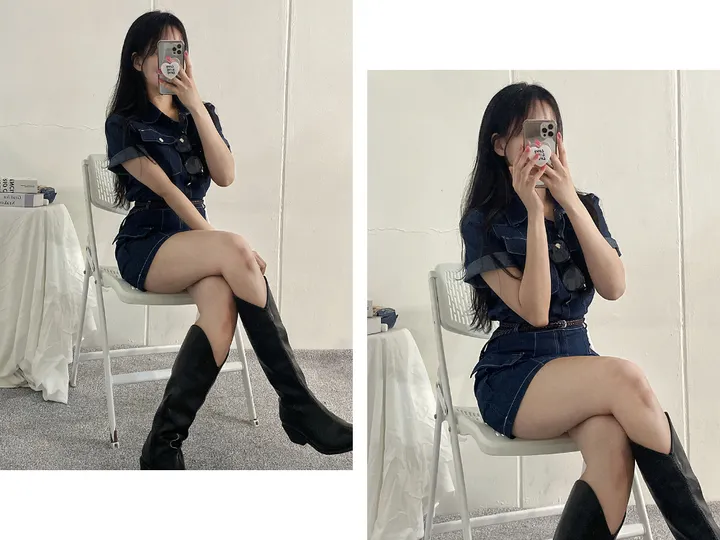 [남방+스커트 SET] 스킬 데님 반팔 남방 셔츠 + 데님 카고 스커트 투피스 세트 (단품or세트구매/2color) 상세 이미지 25