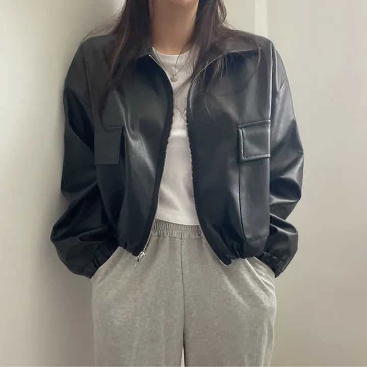 [투웨이/고퀄리티]레더 스트링 카라 크롭 라이더 숏자켓 3color 상세 이미지 24