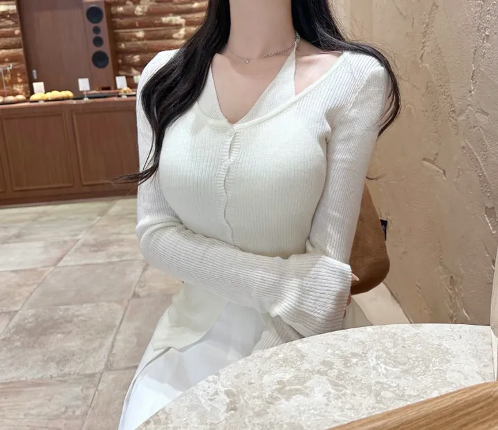 🤍극강여리핏*일체형🤍로지 홀터넥 나시 골지 가디건 세트 상세 이미지 12