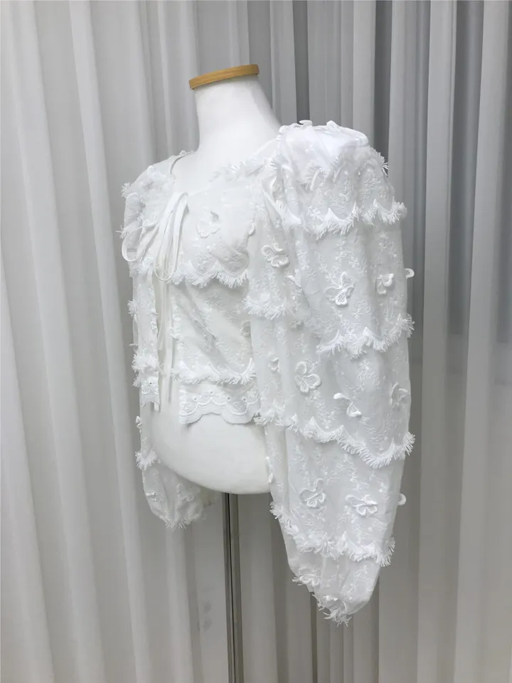 [빠른O/공주보장🦋어깨패드O] 나비 펀칭 빅퍼프 블라우스 볼레로 가디건 레이스가디건 커버업가디건 비치가디건 레이어드가디건 크롭가디건 리본가디건 여름 상세 이미지 17