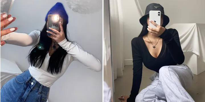 패드 브이넥 스판 절개 슬림 티셔츠 상세 이미지 1