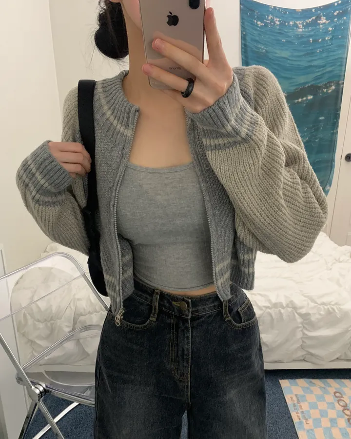 bori two way raglan crop Knit zip-up (3color) 상세 이미지 1