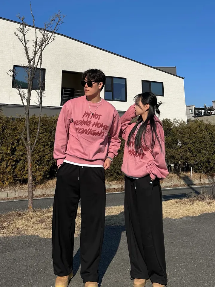 맨투맨 & 후드티 남녀공용 커플티 힙무드 스트릿 가을 겨울 봄 커플룩 시밀러룩 커플 코디 꾸안꾸 데이트룩 오버핏 루즈핏 아방핏 빅사이즈 남자 사이드스냅 벌룬 와이드 팬츠 상세 이미지 28