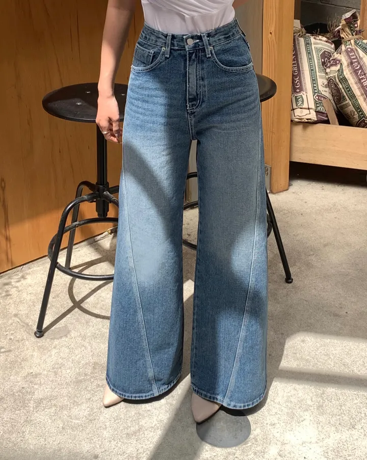 [개말라핏✨/~3XL/최저가] 사선 와이드 데님 일자청바지 하이웨스트 데님 체형커버 청바지-2col 상세 이미지 9