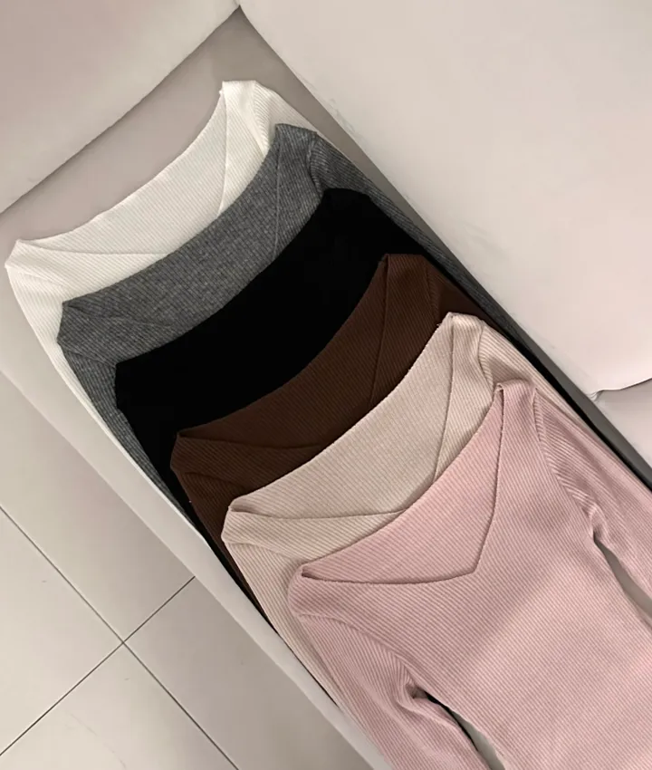 [리얼핏보장!!/여리섹시] 슬림 루즈핏 글램 여친룩 데일리 데이트룩 기본 베이직 긴팔 골지 브이넥 울 니트 티셔츠 군살보정 말라핏 섹시 레이어드 봄 가을 신상 국내제작 상세 이미지 27