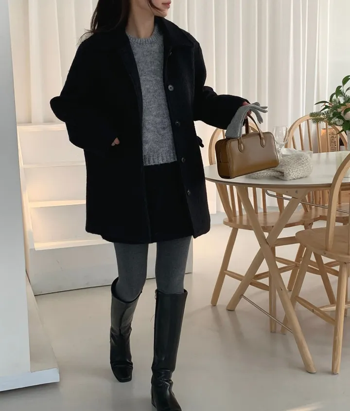 [주문폭주🔥][겨울신상⛄] 메리 부클 카라 하프 코트(2color) / 하객룩 하프코트 코트 숏코트 아우터 상세 이미지 32