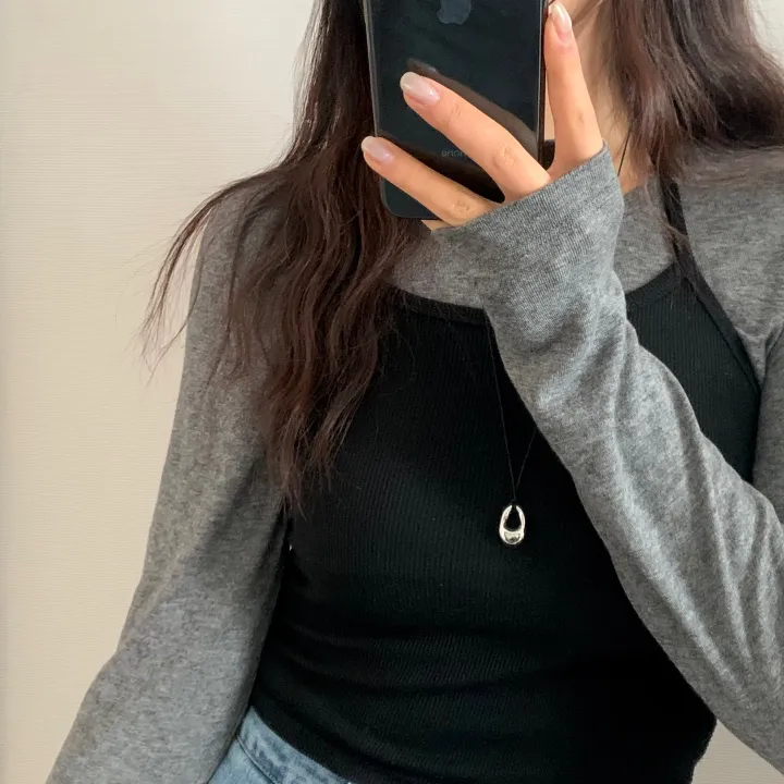 블랙 롱 자가드 끈 써지컬스틸 plump 코인 목걸이 상세 이미지 6