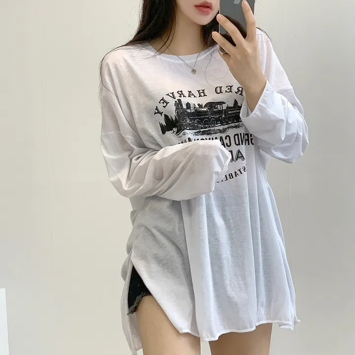 [내가찾던 박시여리핏!]여름긴팔 루즈핏 레터링 라운드 레일 긴팔t 2col 상세 이미지 6
