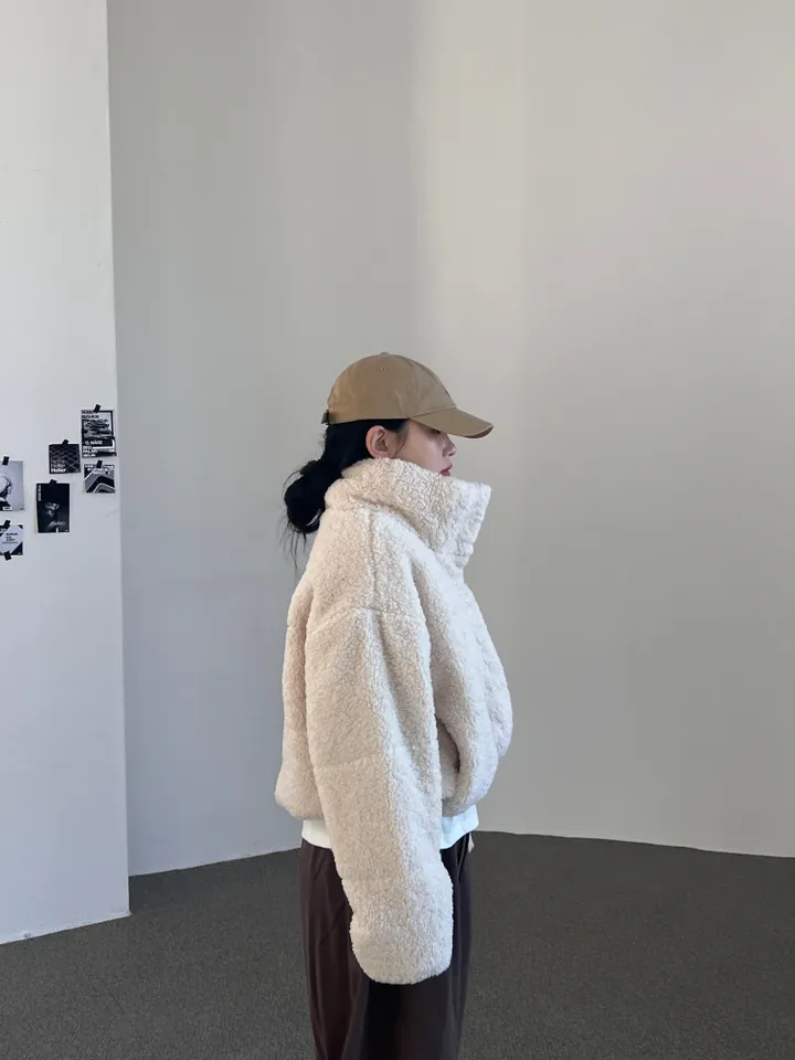 교복템 - 뽀글이 크롭 하이넥 양털패딩 - 점퍼 상세 이미지 13