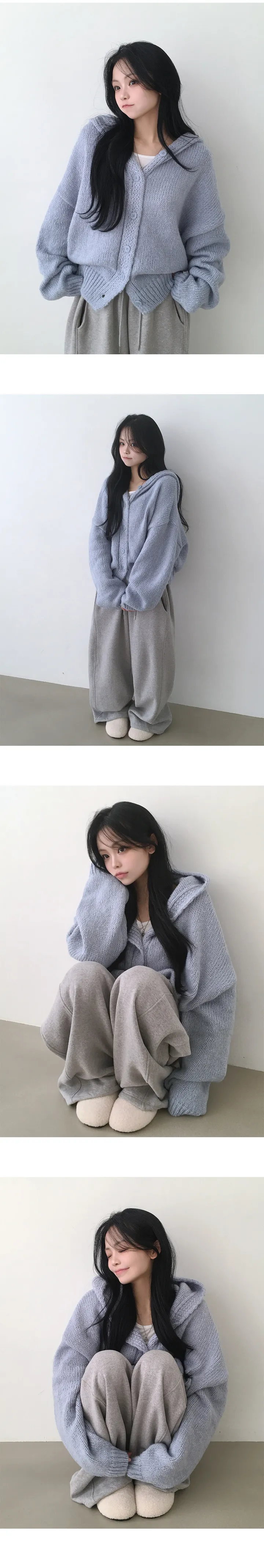 [러블리무드/귀여운아방핏] 폭닥폭닥~ 도톰 아방 루즈핏 후드 니트가디건 (5color) 상세 이미지 7