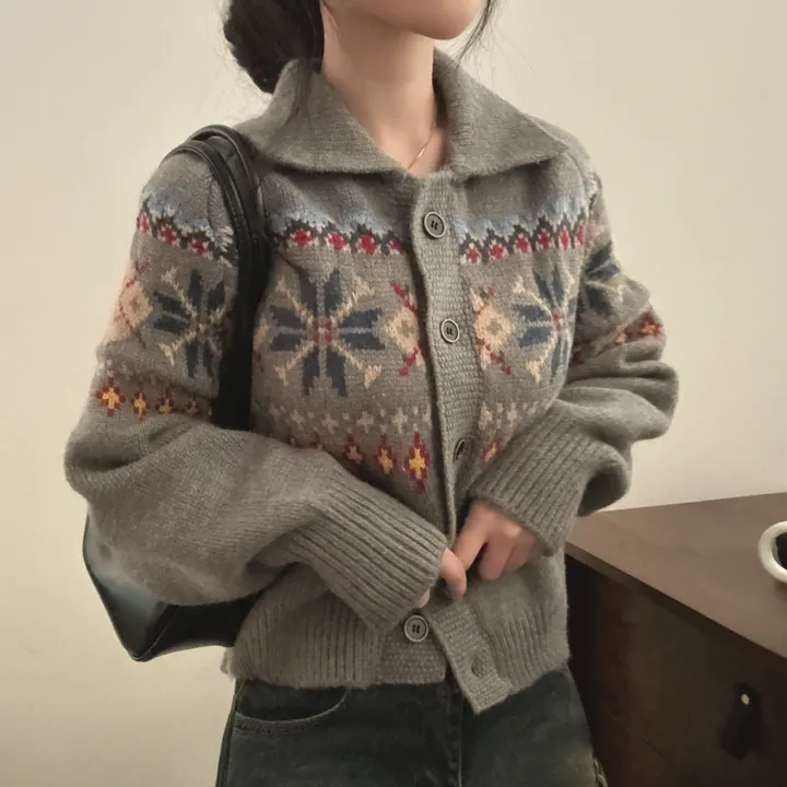 [실물대박,왕도톰~!] 눈꽃 자카드 카라넥 루즈핏 니트 가디건 2color 상세 이미지 21