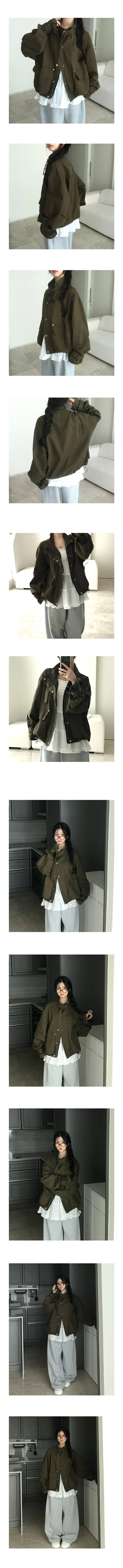 쿠폰발급✨[빈티지,꾸안꾸!] 부하지 않은, 벨트 하이넥 숏 야상 루즈핏 자켓 간절기 상세 이미지 3