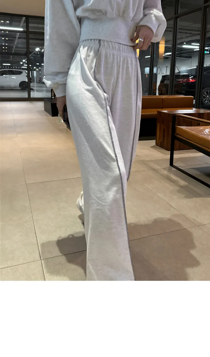 (F~2XL/부분당일발송/자체제작/주문폭주~)리노 맨투맨 팬츠 셋업 레터링 배색 리버스 스티치 트레이닝 투피스 세트 상세 이미지 10