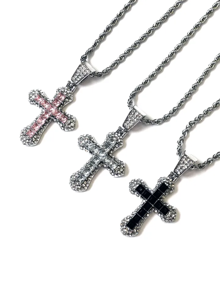 [s.steel/3color] bold cubic cross necklace | 볼드 큐빅 십자가 목걸이 상세 이미지 4