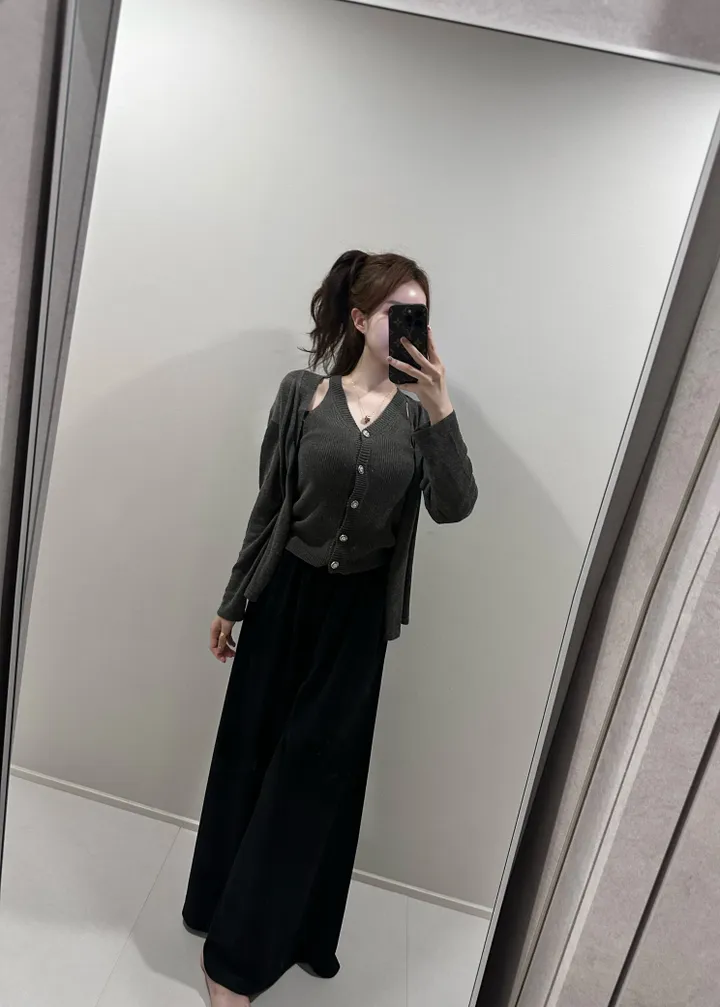 홀터넥 큐빅 나시 가디건 세트 상세 이미지 3