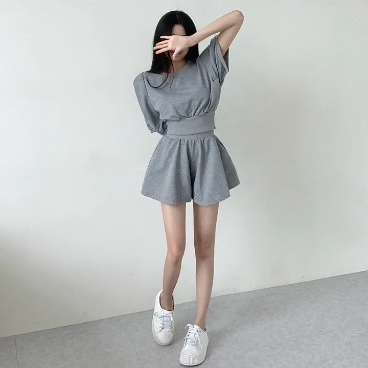 [치마바지/상하의SET] 로로 퍼프소매 반팔맨투맨 + 치마바지 투피스set 상세 이미지 11
