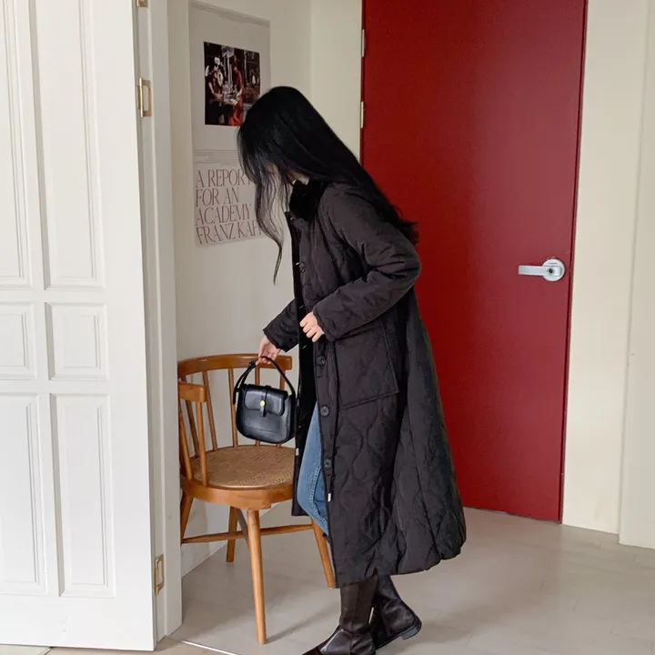 [당일출고/고퀄💯] 안감전체퍼 퍼카라 누빔 밍크 롱패딩 코트,2color 상세 이미지 27