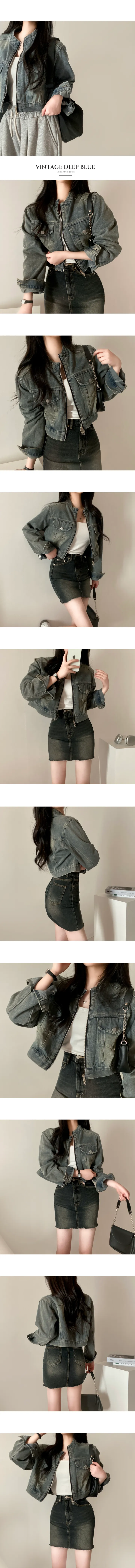 [고퀄탄탄!/핏보장💕/청순힙~] 빈티지 워싱 투웨이 노카라 크롭 긴팔 데님 청자켓 집업 상세 이미지 10