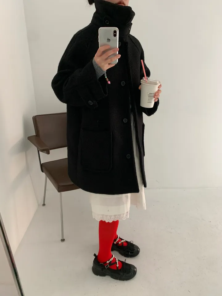 boucle high neck half coat (3color) 상세 이미지 27