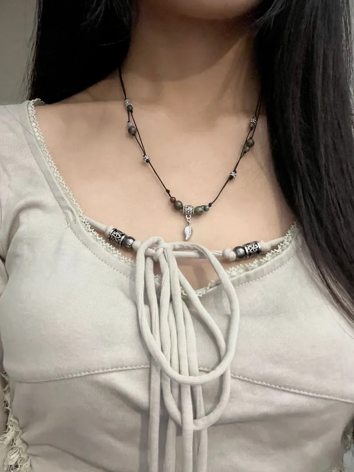 [자체제작] Vintage leaf Necklace 원석 매듭 목걸이 상세 이미지 12