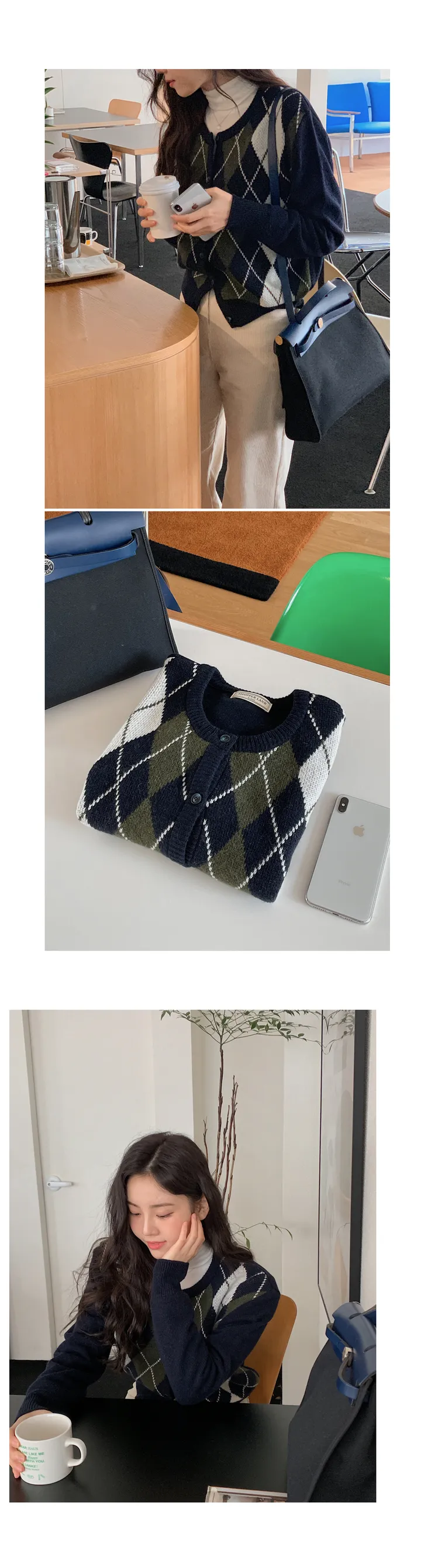 🚀당일발송🚀[램스울70/landmade]네쥬 울 아가일 니트 가디건 (2color) 상세 이미지 6