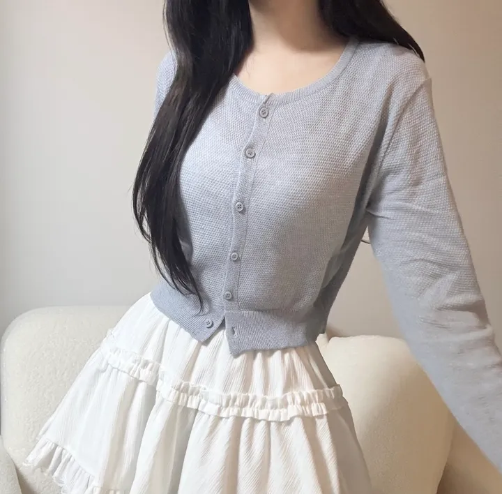[여름까지/벚꽃룩] 린넨 간절기 크롭 기본 라운드 가디건 상세 이미지 15