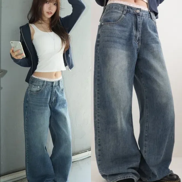 [~30%쿠폰 오늘까지⏰][코디추천🌀/기장선택] 토네 스티치 세미 로우 와이드 데님 팬츠