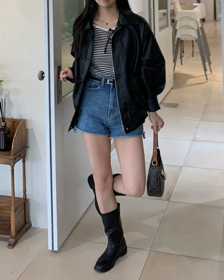 <미리 봄🌸/찐오버핏> 데이 오버핏 카라 블루종 레더자켓 - 2color 상세 이미지 38