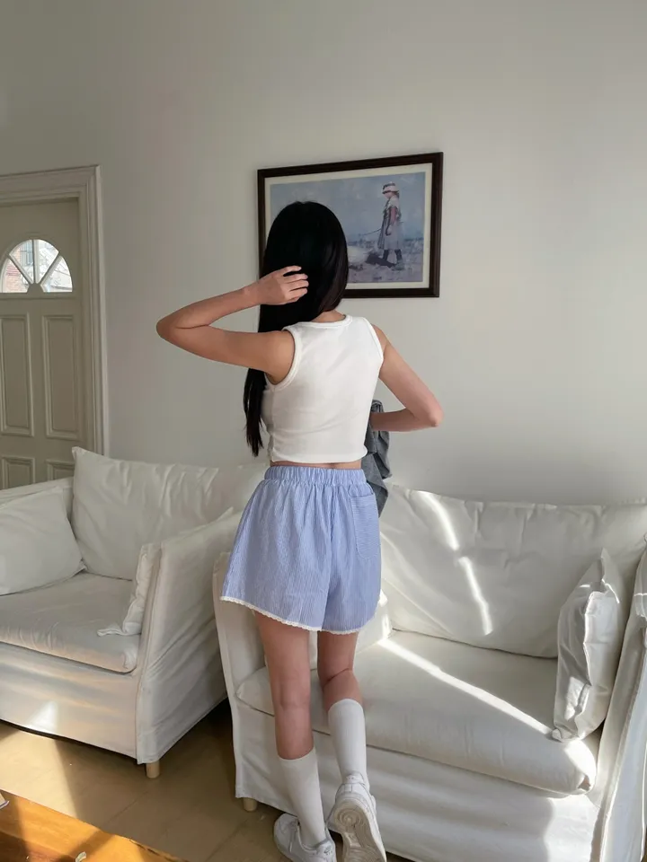 스트라이프 숏팬츠 반바지 밴딩 홈웨어 파자마 여름 잠옷 상세 이미지 6