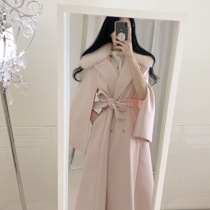[롱케이프코트💗/고퀄보장✨] 롱VER. 알콩 울 캐시미어 폭스퍼 페이크퍼 밍크퍼 누빔안감 케이프 벨트 버튼 고급 우아 롱 판쵸 코트 망토 자켓 (4color) 연말룩 크리스마스 상세 이미지 9
