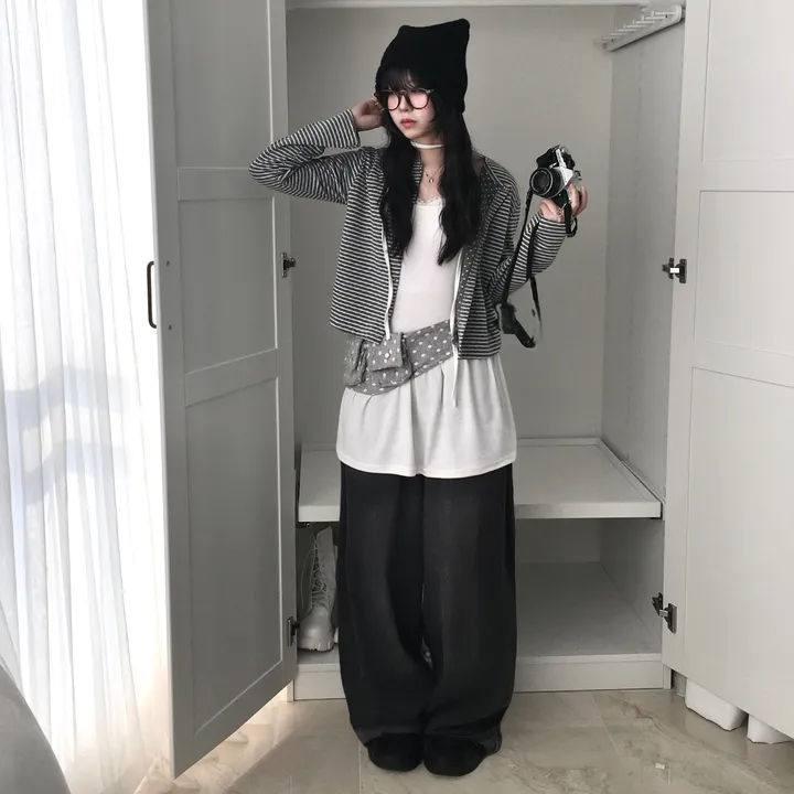 [반전 도트안감🖤/뒷태패치 포인트!!] 빈티지 감성 낭낭🪽 도트안감 패치 단가라 스트라이프 긴팔 가디건 엔젤코어 상세 이미지 25