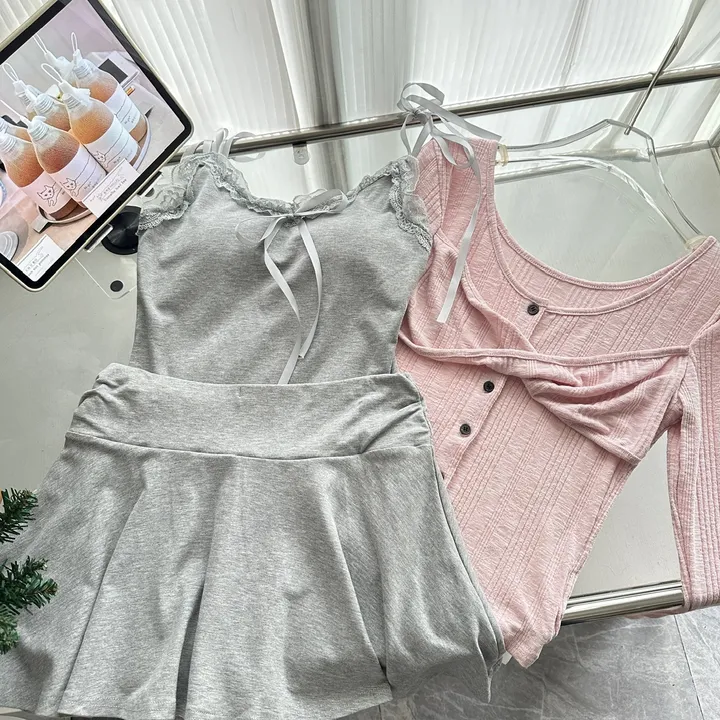 [발레코어 쓰리피스 러블리 페미닌룩] 로안 3pcs 레이어드 나시+가디건+스커트 쓰리피스 세트 상세 이미지 33