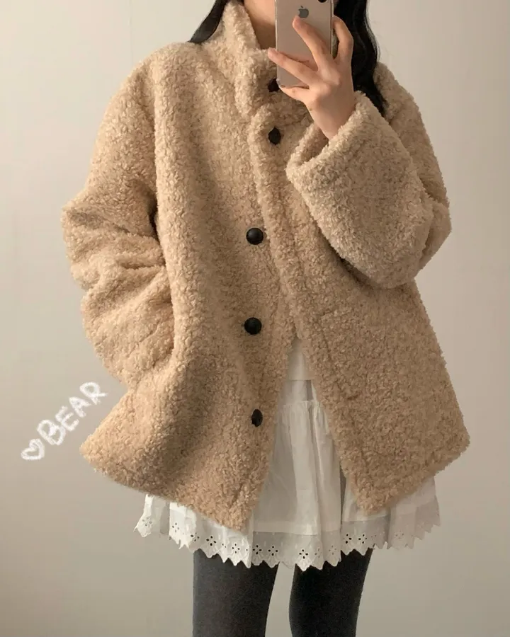 [저렴이X/기획] 테디베어 양털 뽀글이 오버핏 퍼자켓 하프 코트(4 colors) 상세 이미지 2