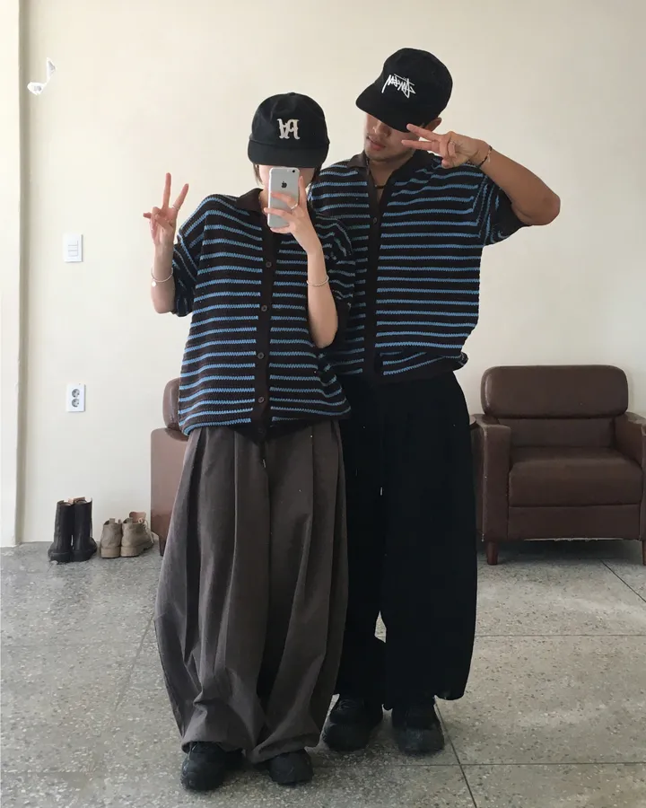 [온트추천] (UNISEX) 모리 스트라이프 카라 반팔 가디건 상세 이미지 16