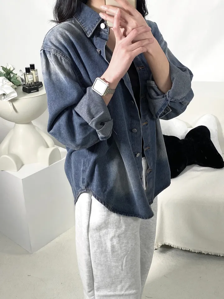 [S,M] 데님 워싱 루즈핏 셔츠+반바지 set 상세 이미지 17