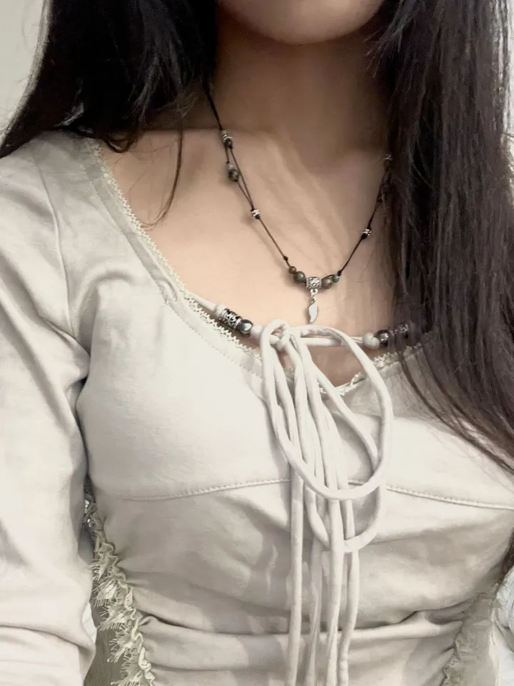 [자체제작] Vintage leaf Necklace 원석 매듭 목걸이 상세 이미지 13