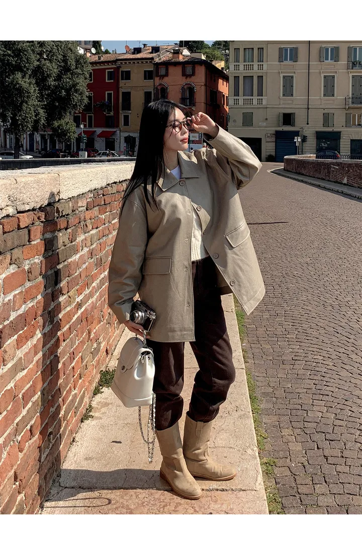 [자체제작/오늘출발/1만장돌파!]#봄🌷 바텐 오버핏 하프 레더 자켓 (데일리룩/개강룩/봄아우터/봄자켓/레더자켓/가죽자켓/루즈핏) 상세 이미지 30
