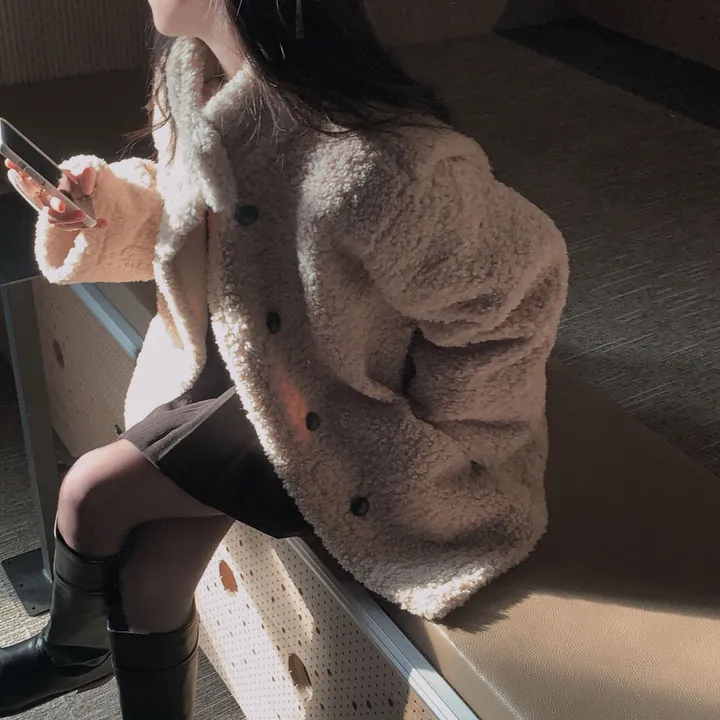 [왕아방핏🤎/주문폭주✨]후회없는 선택,푸들 양털 오버핏 하프 스웨이드 퍼자켓,코트 상세 이미지 14