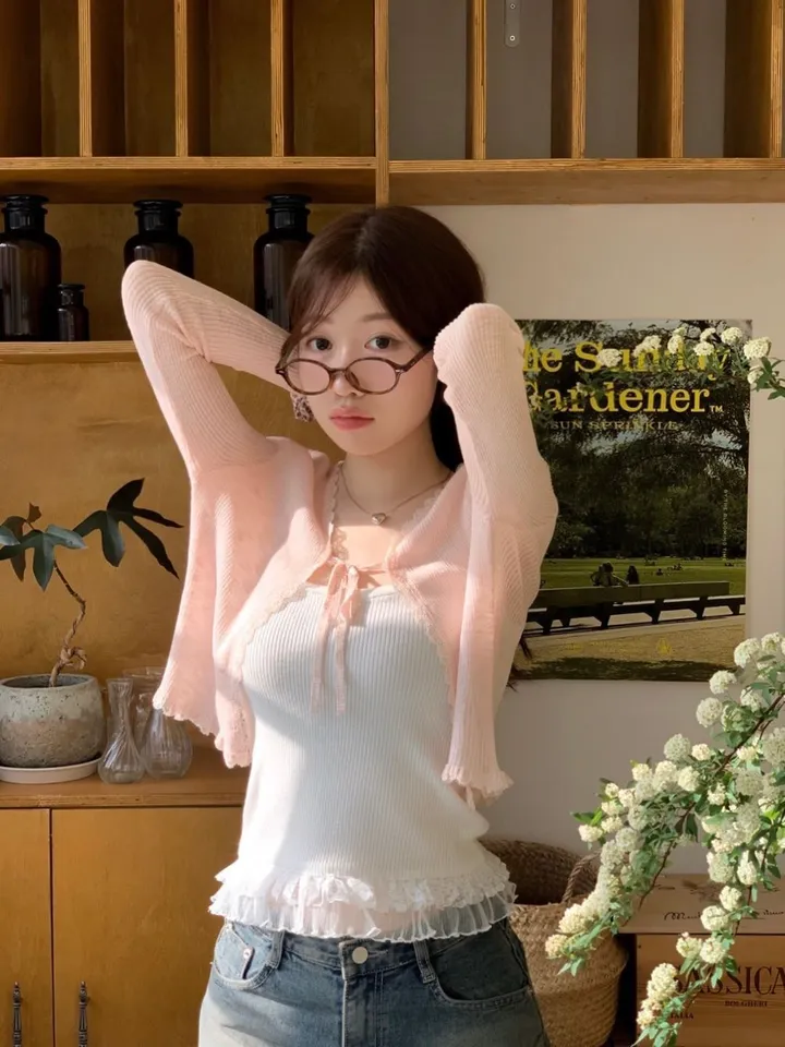 [여름까지 쭈욱🤍]클로에 빈티지 리본 스트랩 레이스 프릴 여리핏 롱슬리브 썸머 니트 가디건 5color 상세 이미지 26