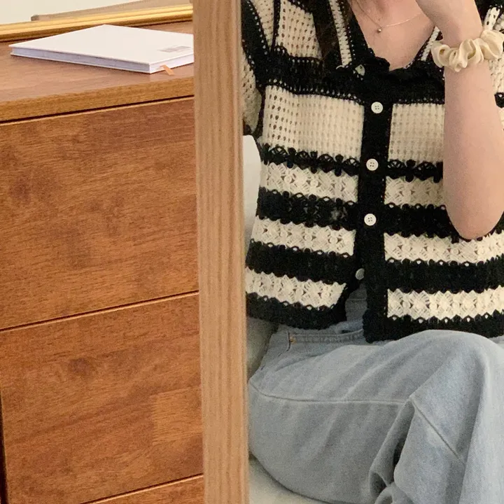 뜨개 카라 펀칭 단가라 크롭 가디건(2color) 상세 이미지 8