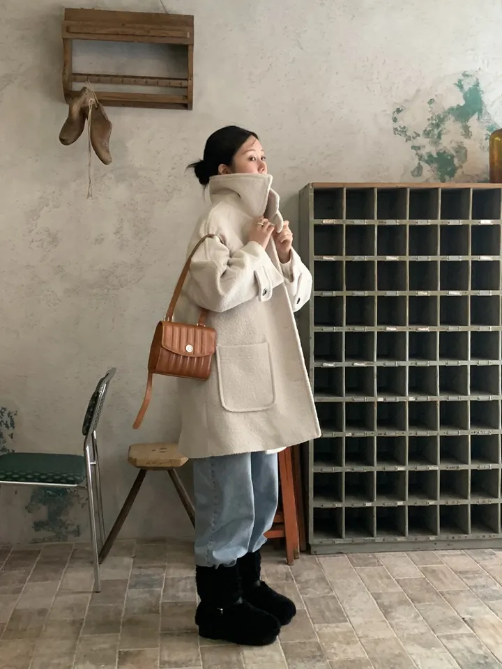 boucle high neck half coat (3color) 상세 이미지 18