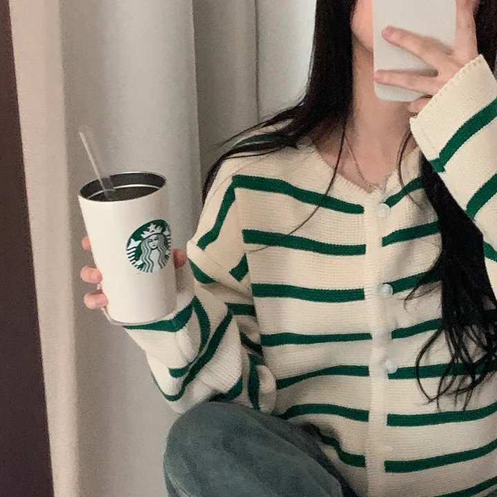 [데일리/꾸안꾸*.*] 파이 스트라이프 단가라 자켓 가디건 상세 이미지 6