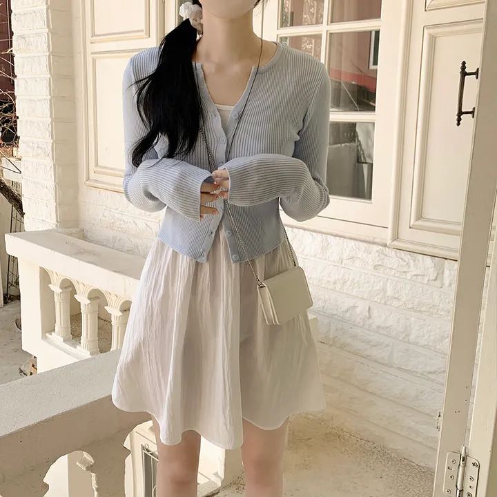 [고퀄!청순여리핏🤍] 러블리색감~ 파스텔 허리잘록 골지 슬림핏 봄여름 긴팔 크롭 니트가디건 소라 딸기우유 여름쿨톤 추천 벚꽃룩 상세 이미지 10