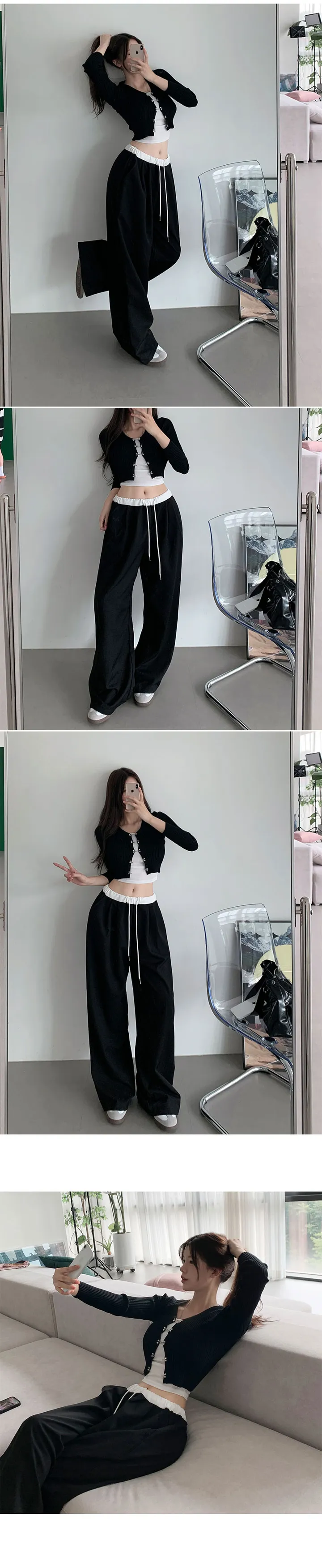 [긱시크🕶/촤르르핏!] 핀트 배색 밴딩 슬랙스 와이드핏 핀턱 스트링 찰랑 출근룩 데일리룩 꾸안꾸 깔끔 트렌디 상세 이미지 13