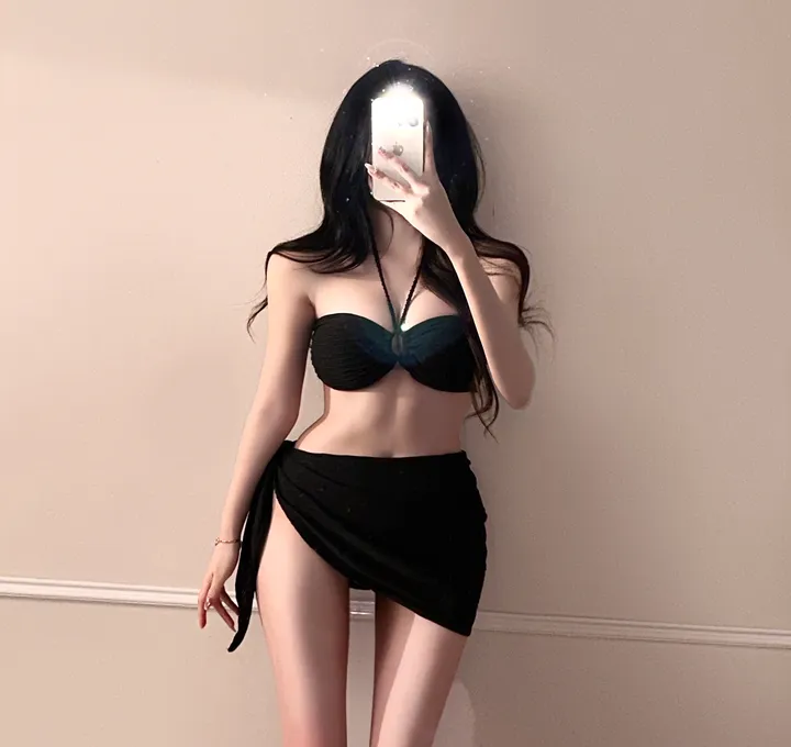 [최저가!!/핏보장/6col] 홀터넥 리본 X끈 4way 섹시 글램 스트랩 셔링 커버업 랩 스커트 치마 비키니 수영복 세트 비치웨어 휴양지룩 청순 여리 분위기 슬림핏 쓰리피스 상세 이미지 1