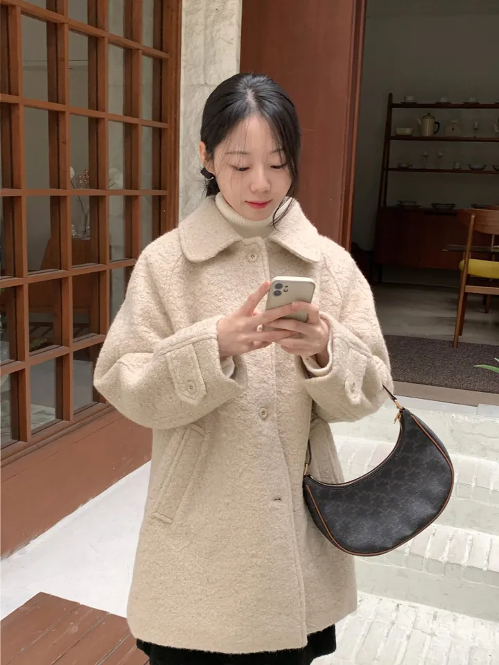 [안감누빔]테이퍼 부클 하프코트*베이지 당일발송 상세 이미지 10
