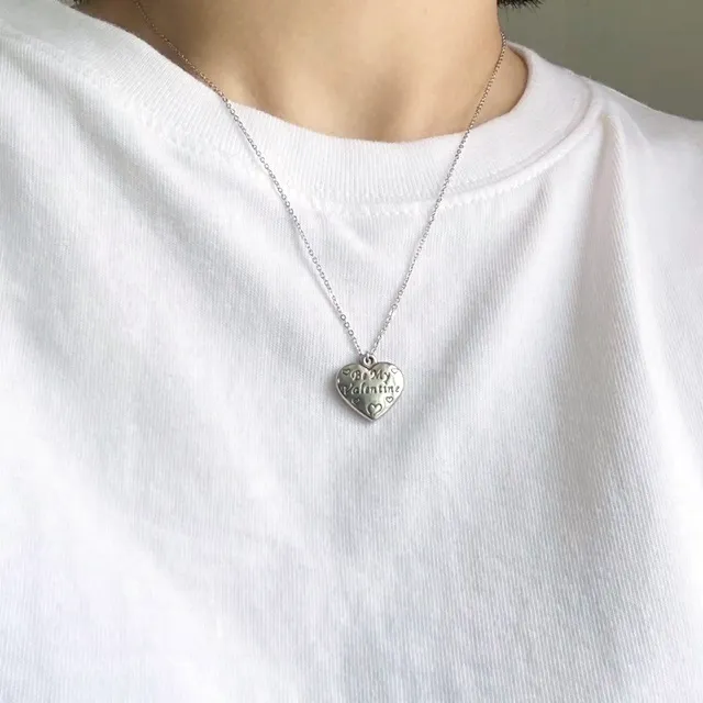 써지컬 발렌타인 래터링 하트 목걸이 빈티지 레이어드 유니크 목걸이 상세 이미지 22