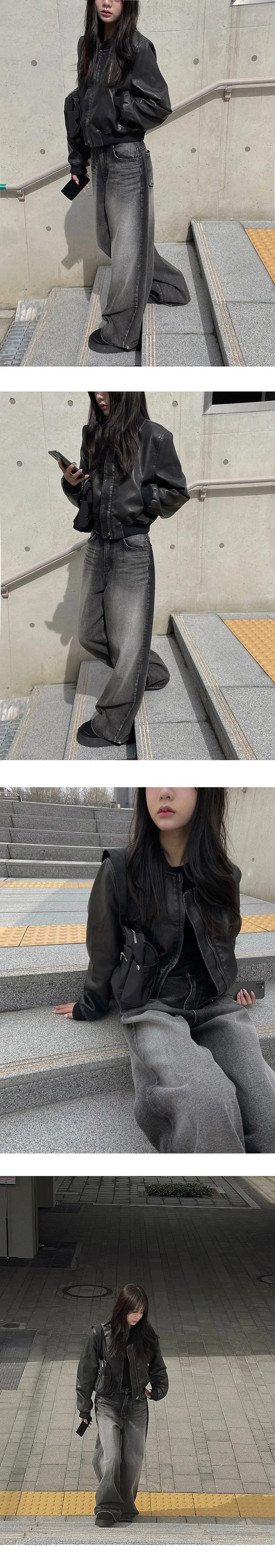 한나 흑청 똑딱이 워싱 와이드 팬츠 상세 이미지 11