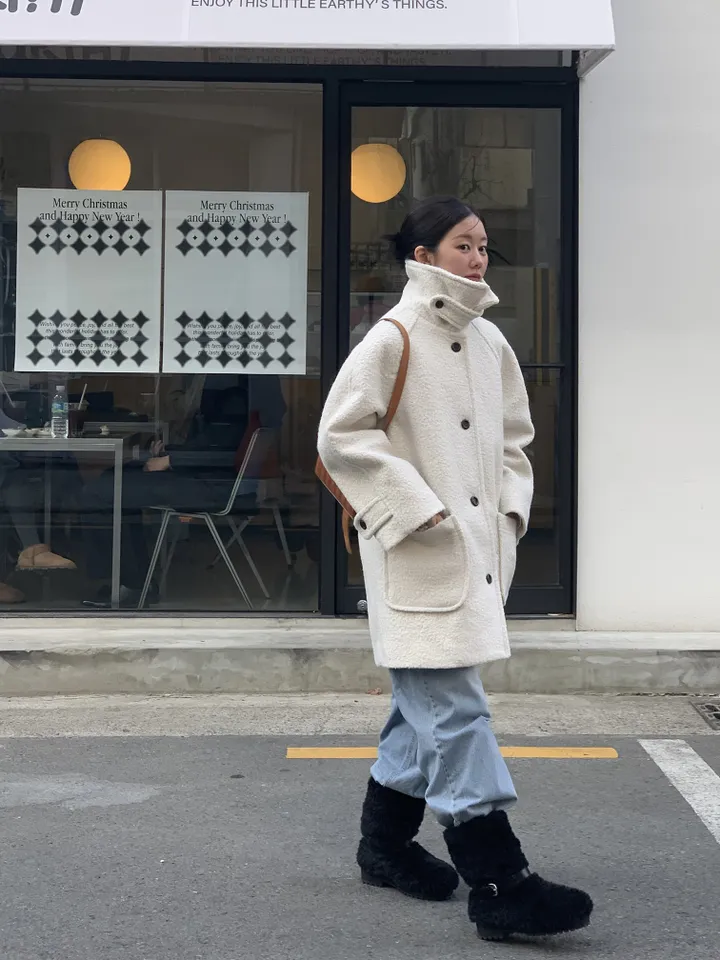 boucle high neck half coat (3color) 상세 이미지 10